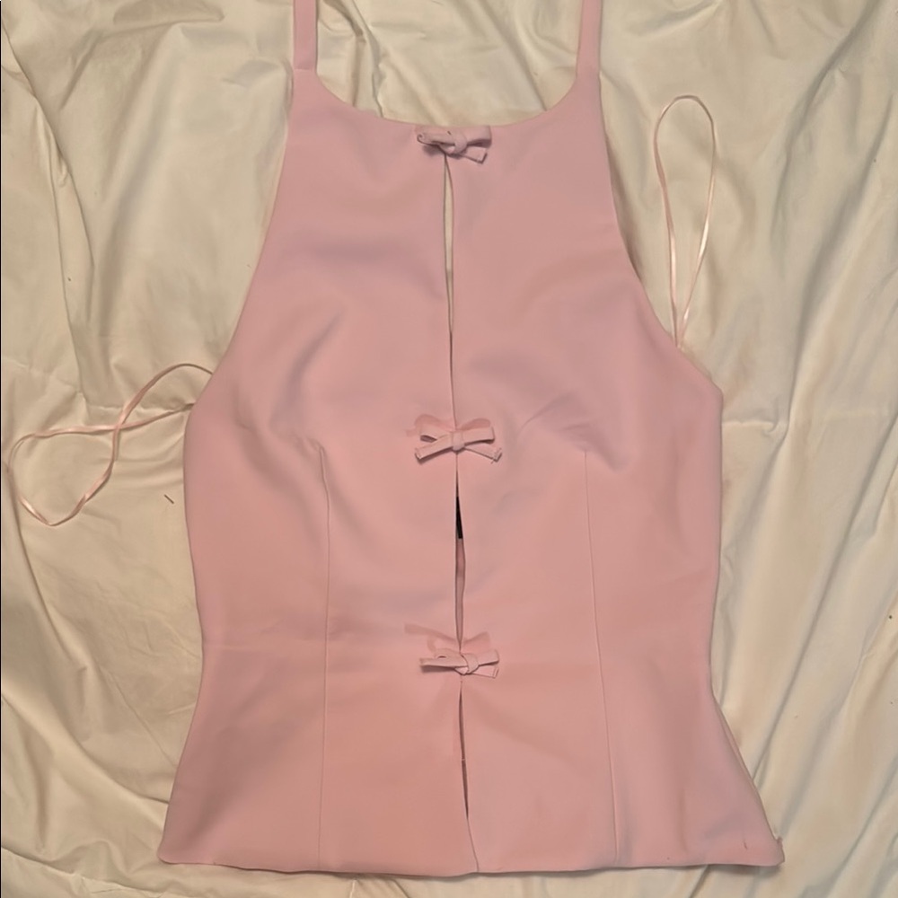 Zara Light Pink Top with Bow Details